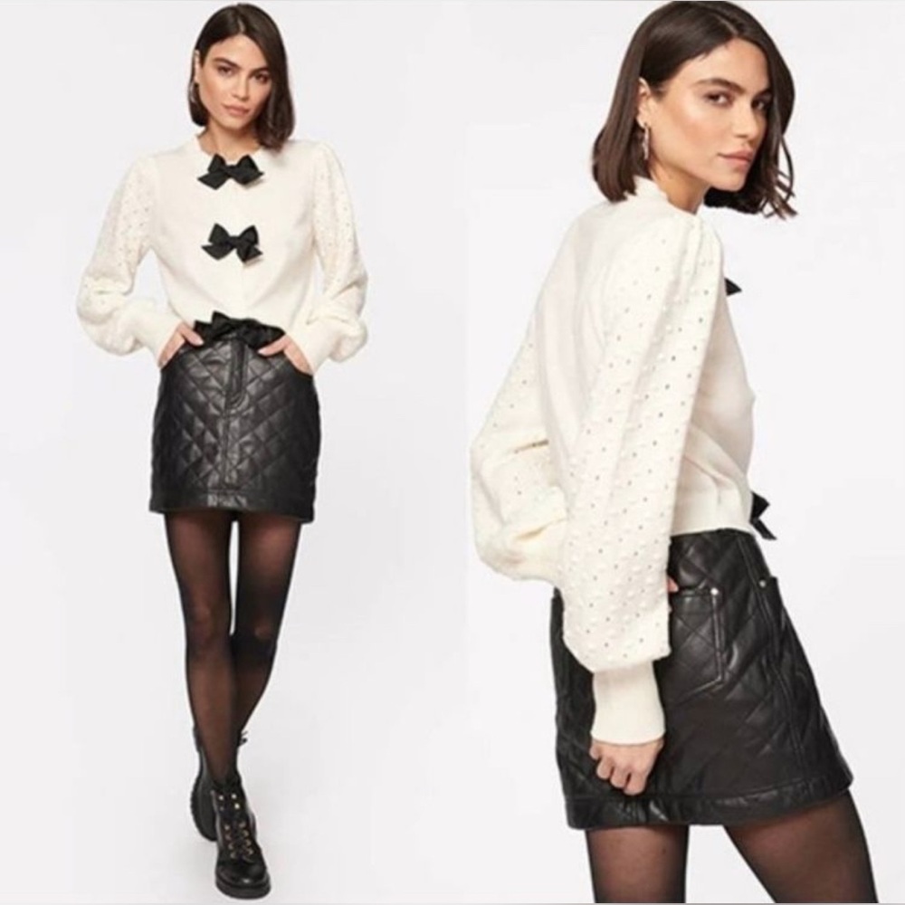 NWT Cami NYC Quilted Black Faux Leather Mini Skirt, size 0